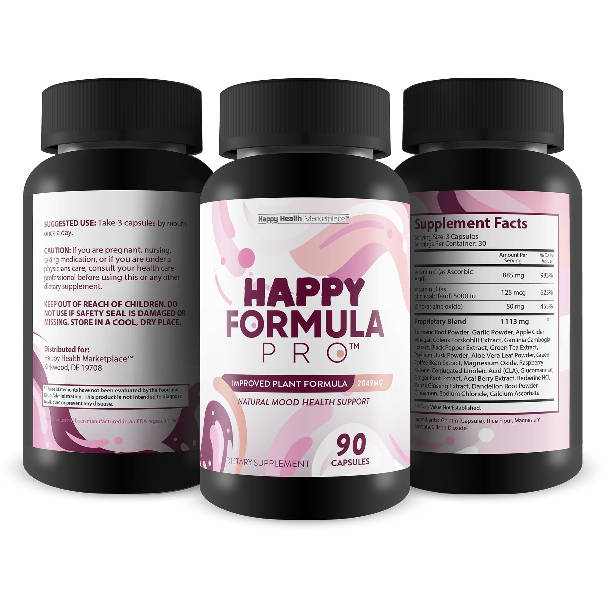 Happy Formula Pro capsules laid out for easy daily use.