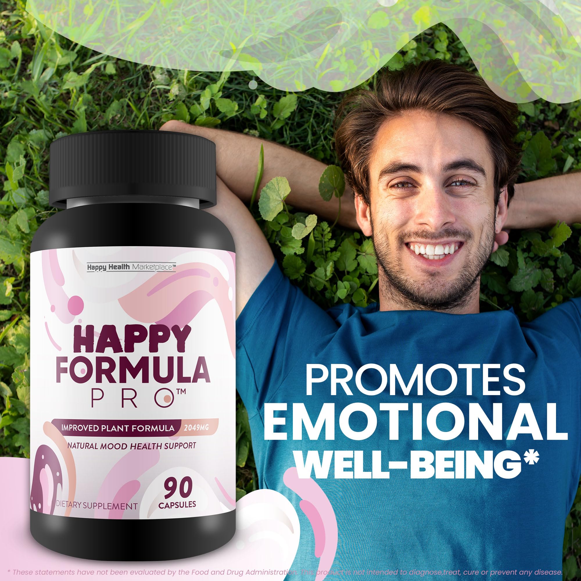 Happy Formula Pro ingredients visual hint at vitamins and herbal extracts.