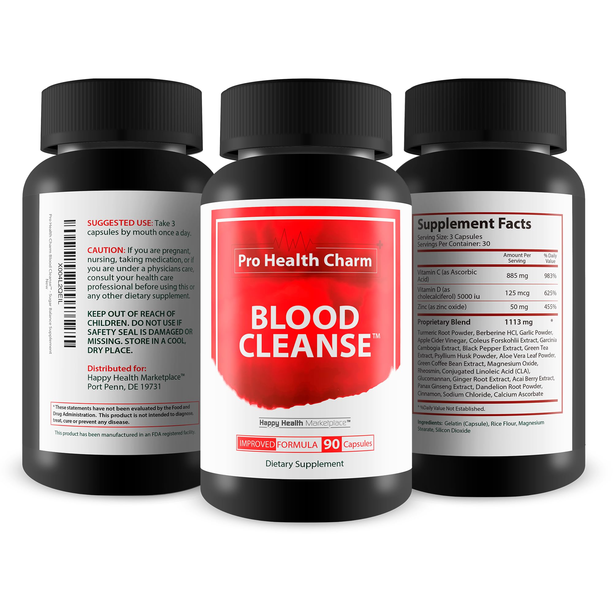 Happy Health Marketplace Pro Health Charm Blood Cleanse bottle pour demonstrating easy dosage for daily use.