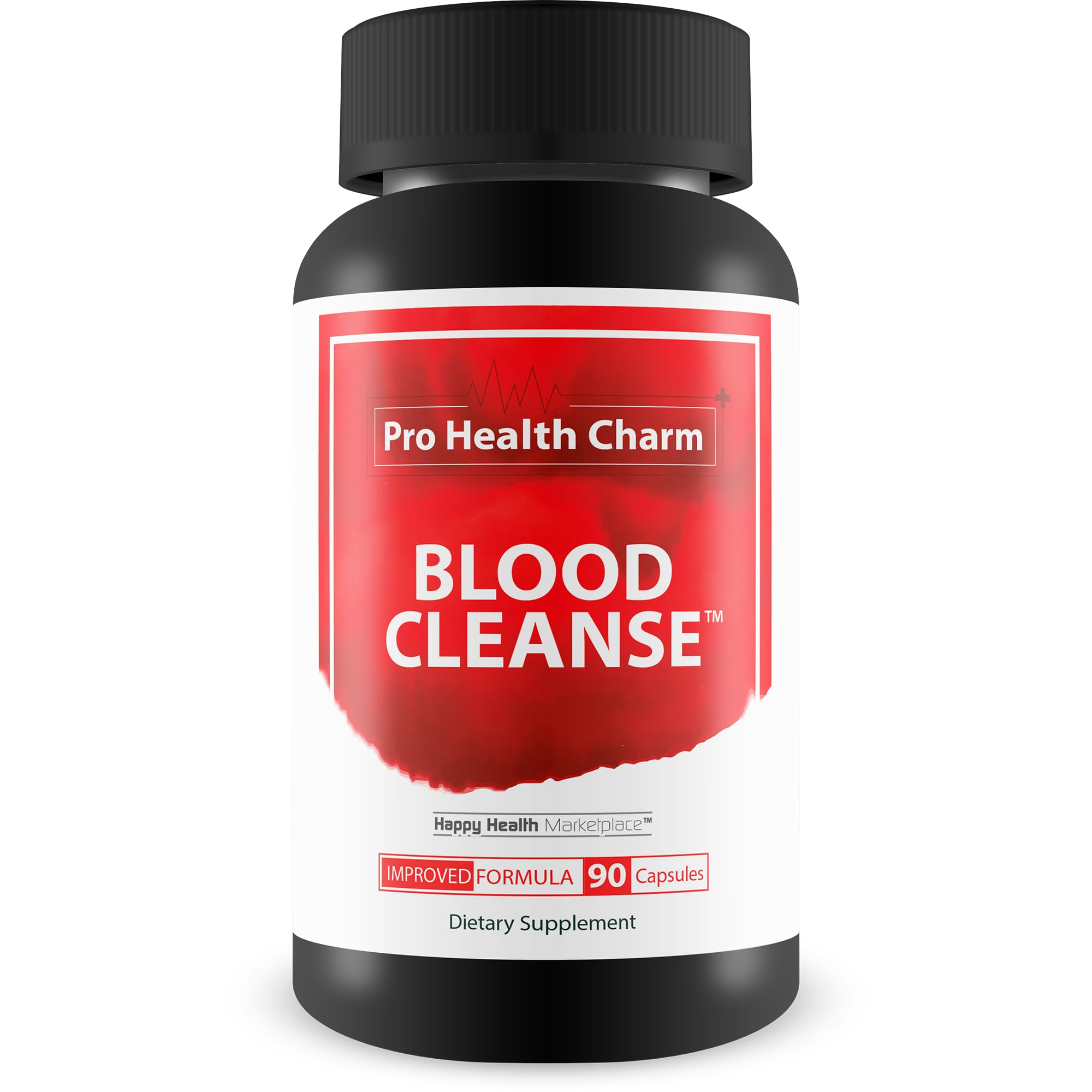 Happy Health Marketplace Pro Health Charm Blood Cleanse bottle highlighting natural blood flow support.