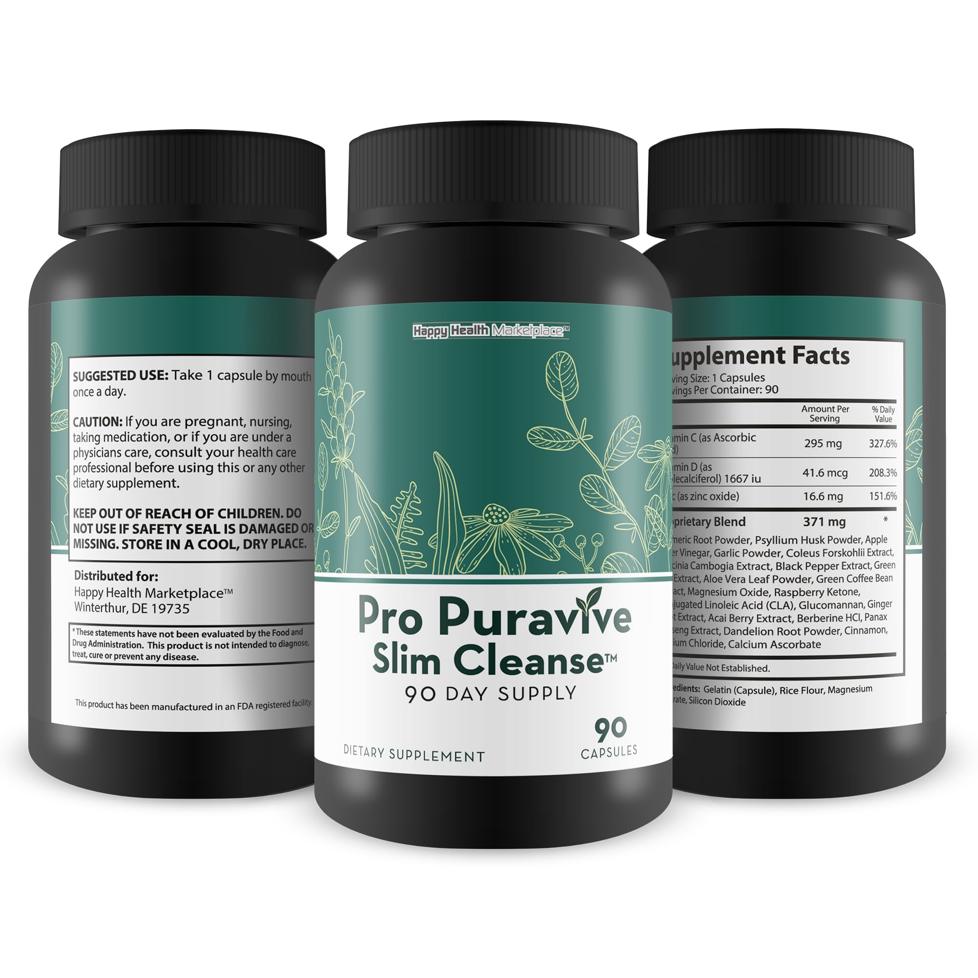Happy Health Marketplace Puravive Slim packaging box emphasizing USA‑made quality