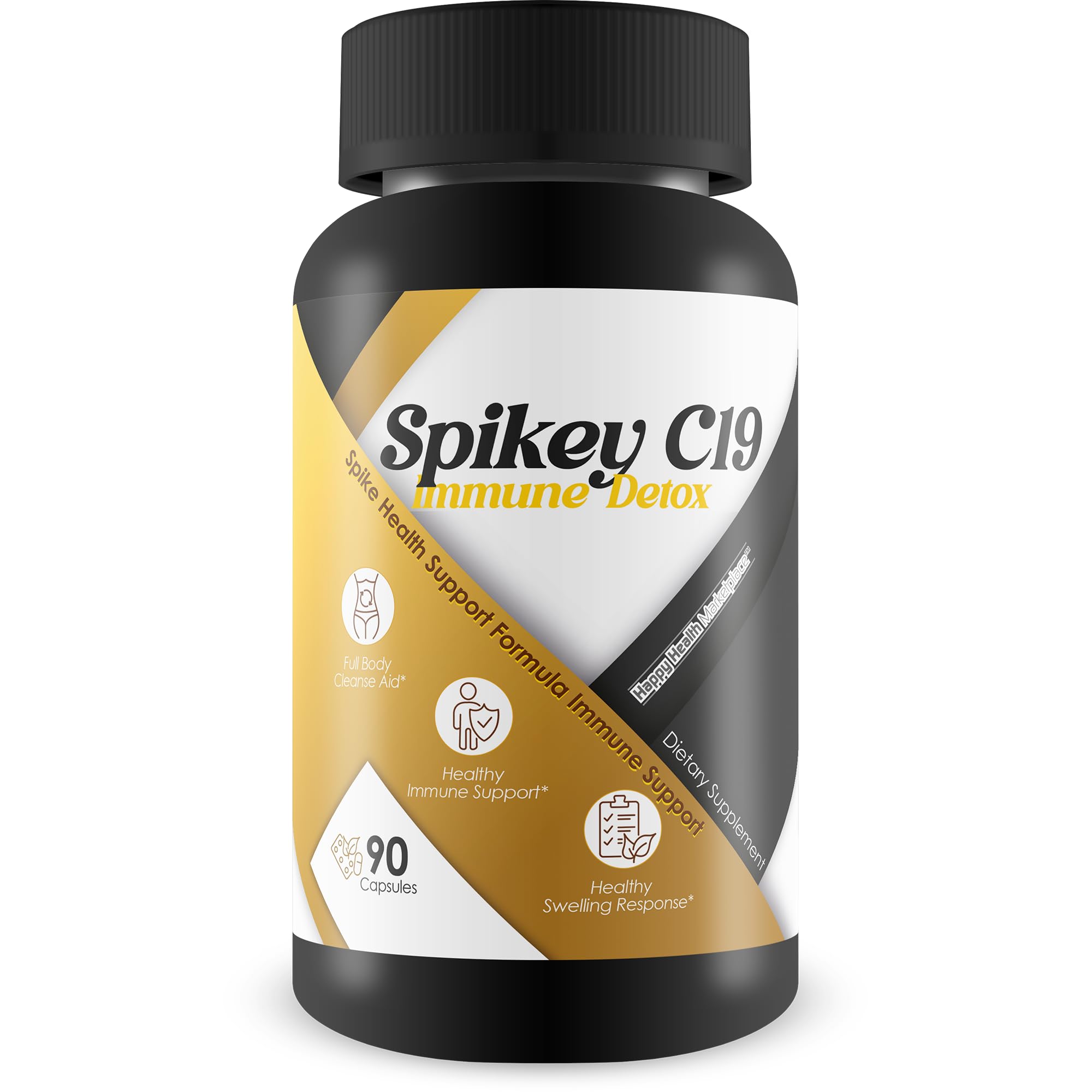 Happy Health Marketplace Spikey C19 bottle front displaying immune detox formula.
