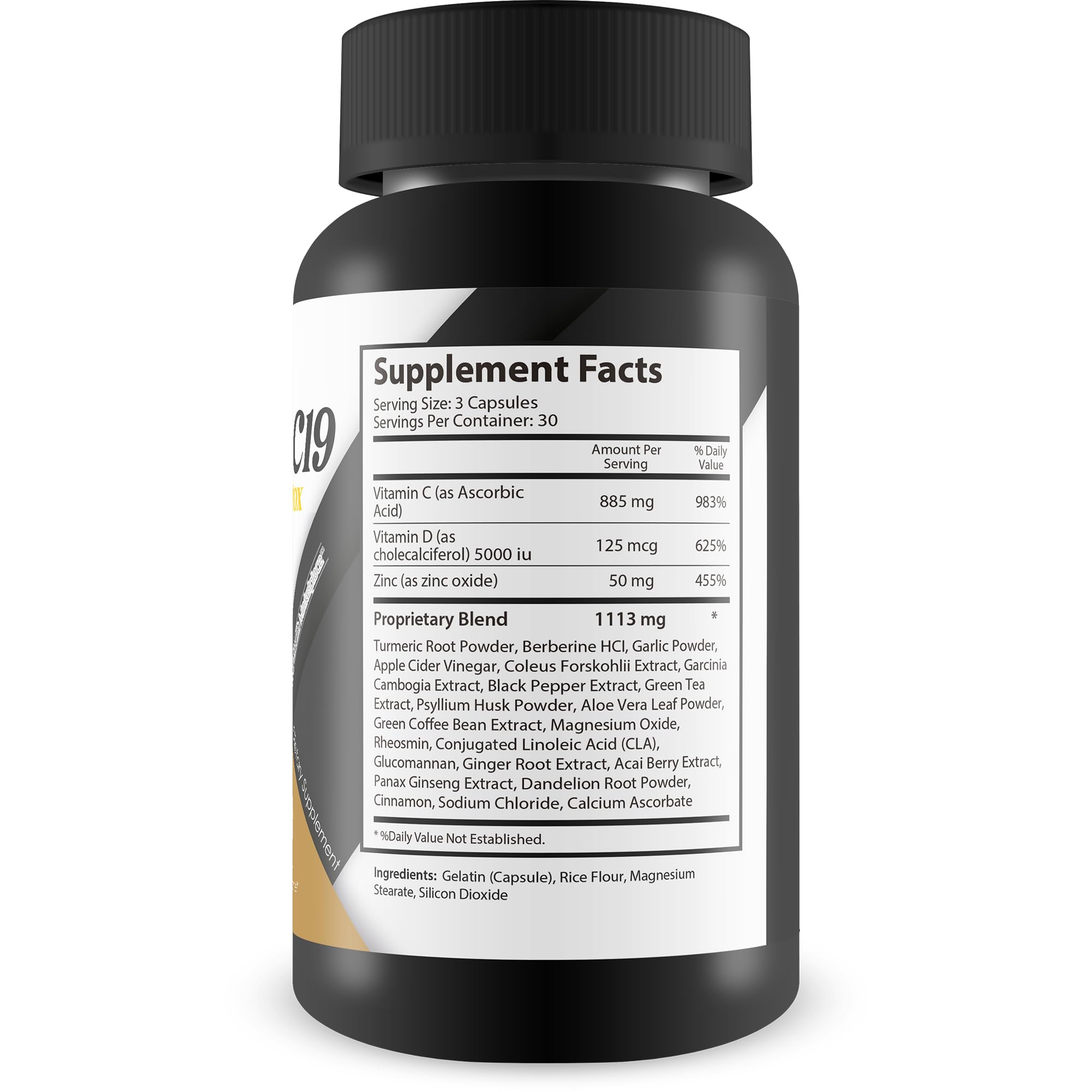Spikey C19 capsules dispensed from bottle showing daily dose.