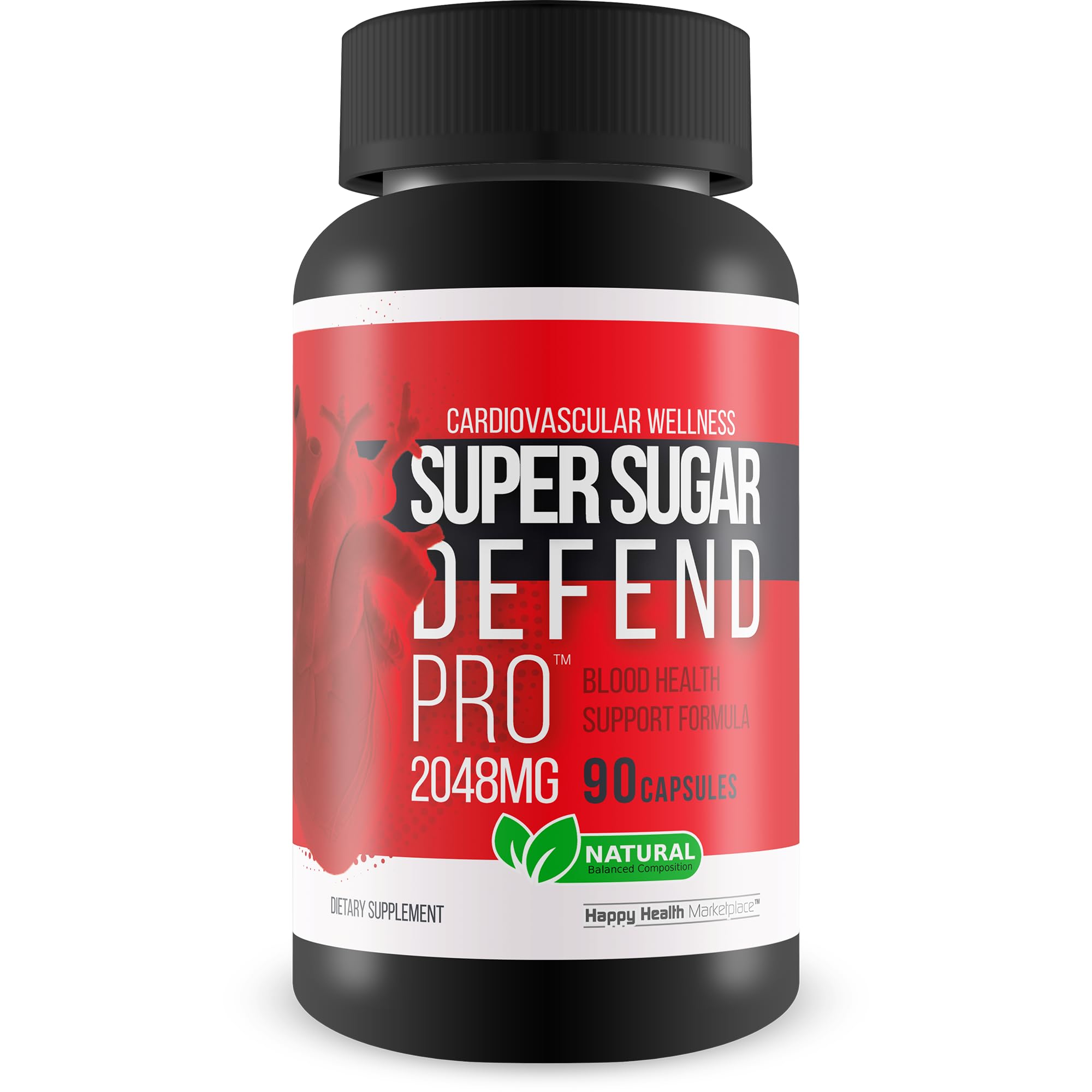 Happy Health Marketplace Super Sugar Defense Pro bottle pouring for daily blood support