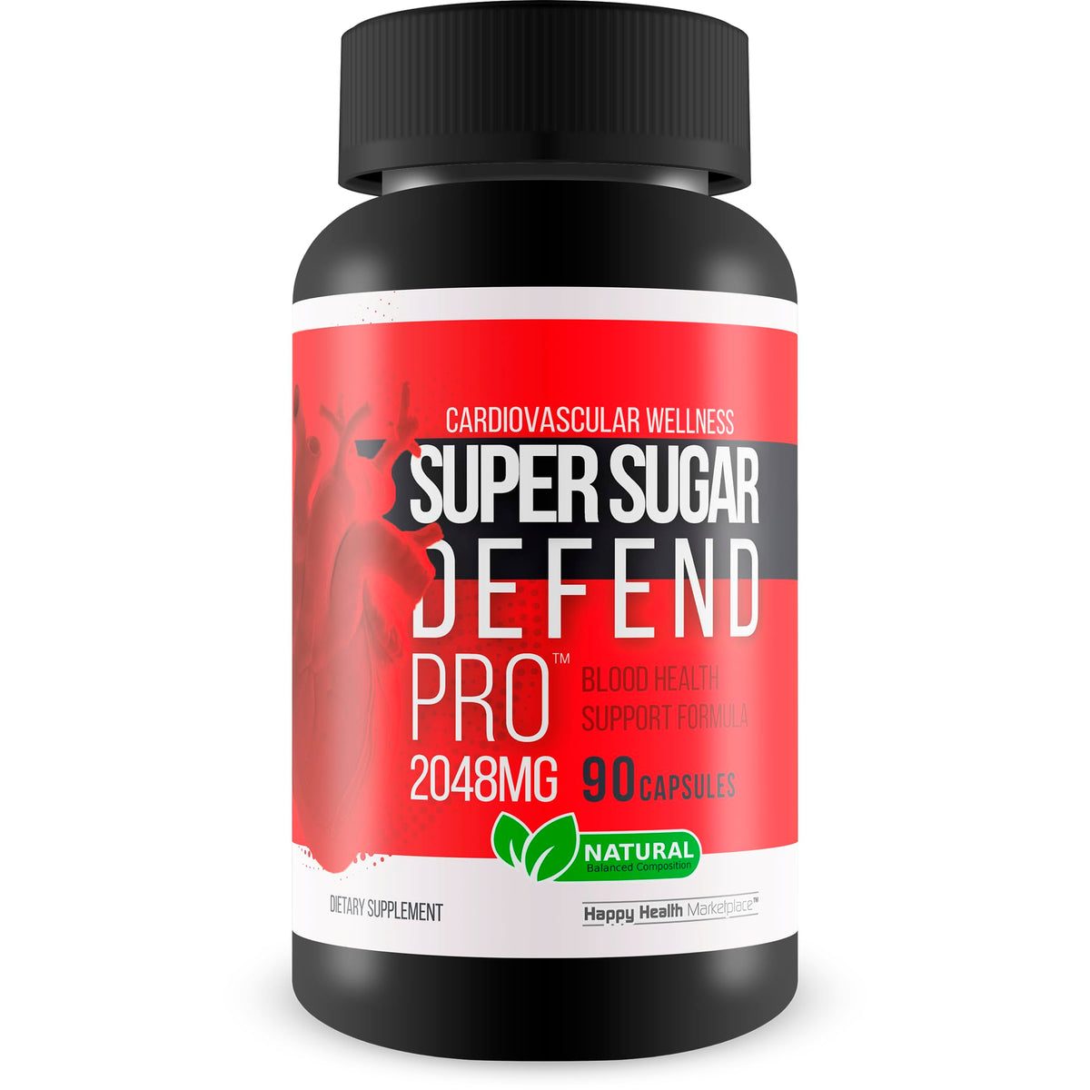 Happy Health Marketplace Super Sugar Defense Pro bottle pouring for daily blood support