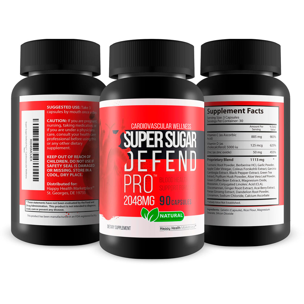 Packaging box of Happy Health Marketplace Super Sugar Defense Pro