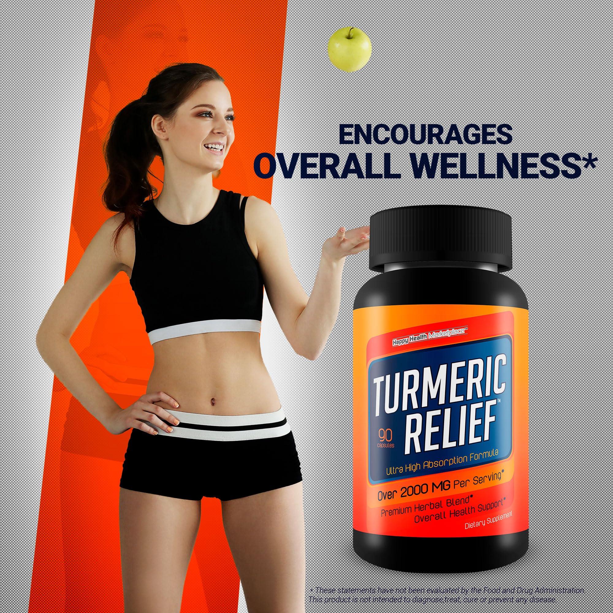 Happy Health Turmeric Relief with black pepper to illustrate enhanced absorption benefits.