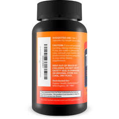 Happy Health Turmeric Relief bottle being poured for convenient daily intake.