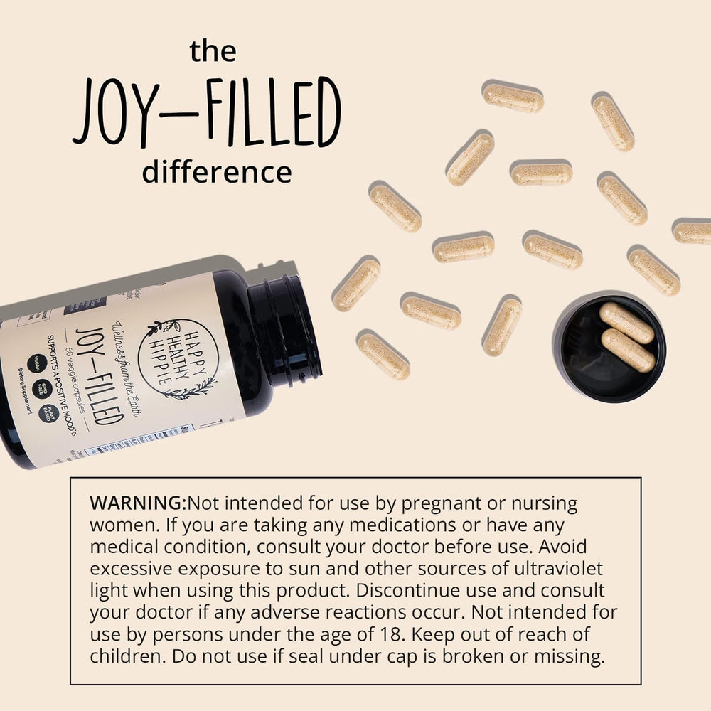 Happy Healthy Hippie Ashwagandha root powder capsules suggest daily balance.