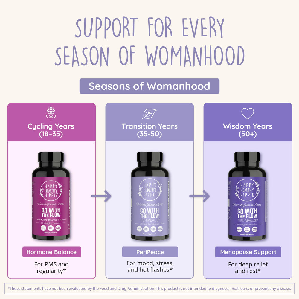 Happy Healthy Hippie Black Cohosh blend supports gentle perimenopause balance.