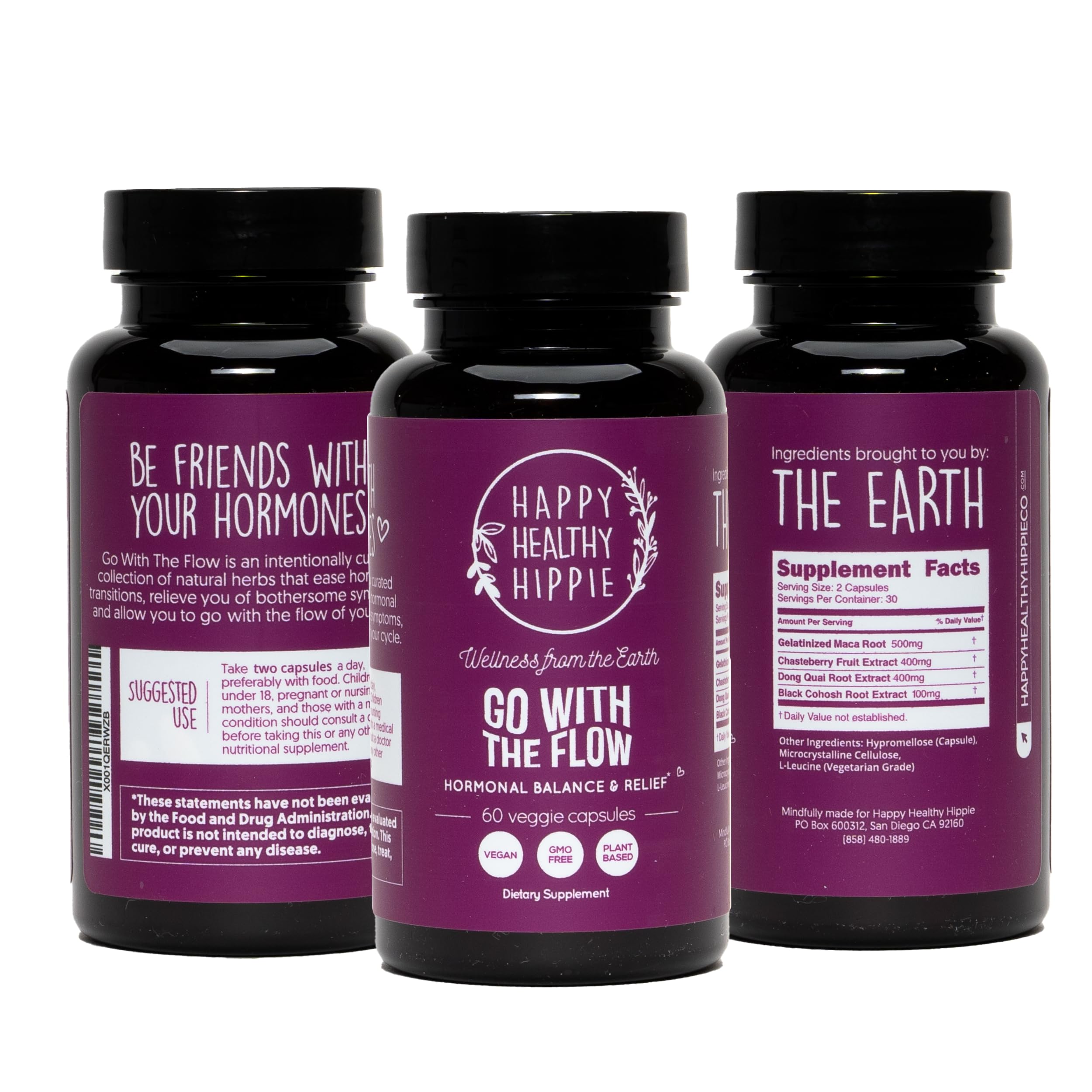 Daily use ritual of taking Happy Healthy Hippie capsules in daily routine.