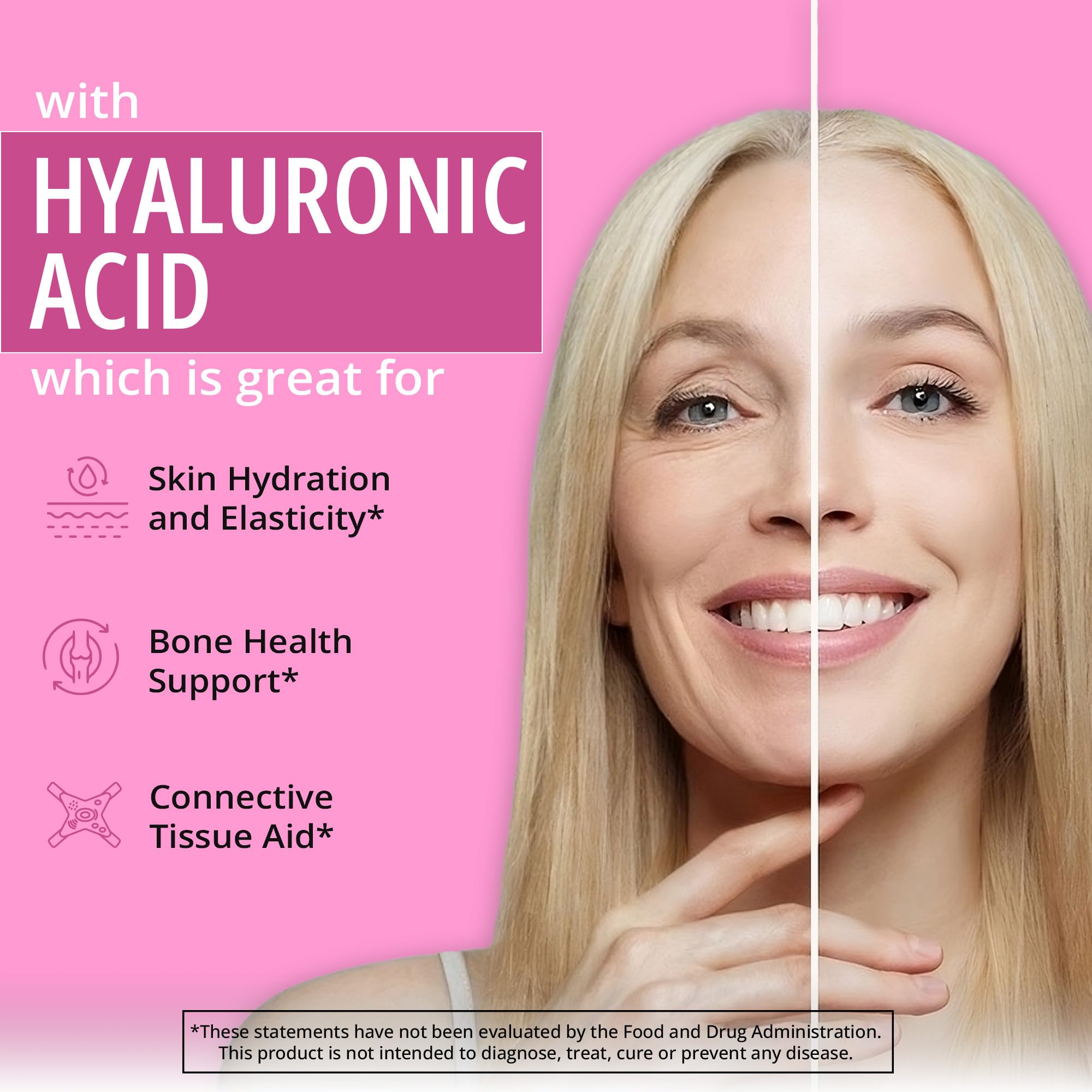 Happy Healthy Hippie hair skin nails tablets highlight keratin and elastin support for a youthful glow.