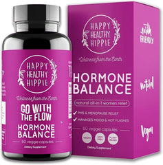 Happy Healthy Hippie Hormone Balance bottle supports cycle comfort and mood.