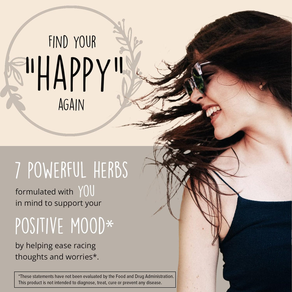 Happy Healthy Hippie Joy-Filled mood pill capsules support natural mood balance.