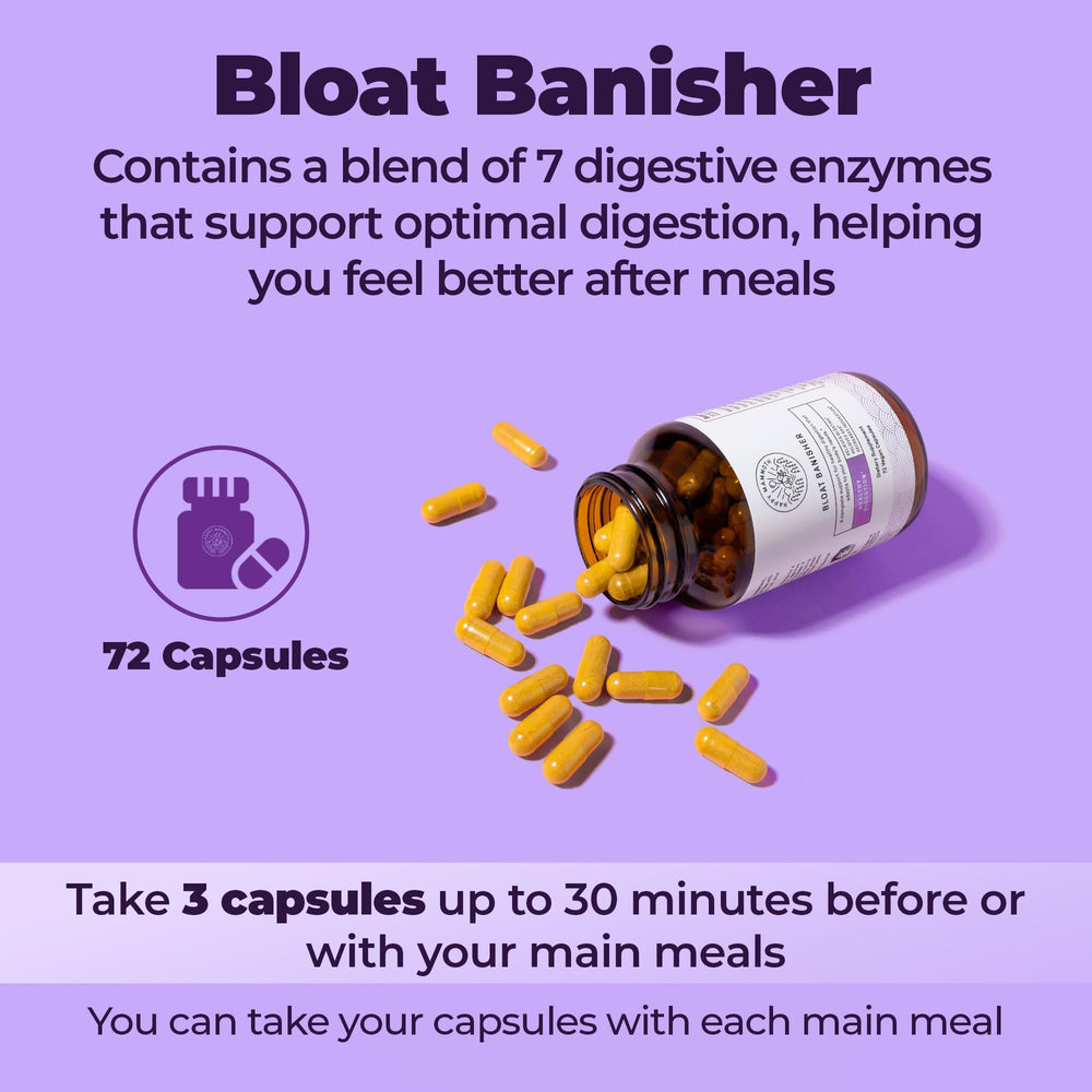 Happy Mammoth Bloat Banisher front label showcasing natural ingredients