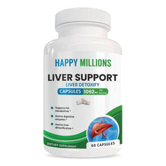 Happy Millions liver support bottle for daily capsule routine.