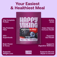Happy Viking Berry Parfait ingredients spread with broccoli and carrots.