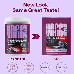 Happy Viking Berry Parfait shake in glass, perfect as a meal replacement.