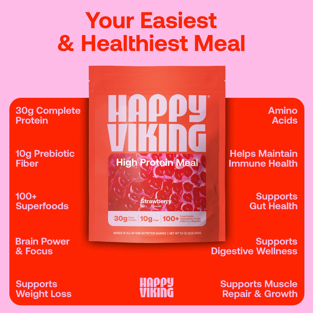 Happy Viking shake blended into smoothie bowl for a meal replacement idea