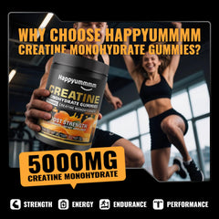 Happyummmm Creatine Gummies orange bottle side showing label