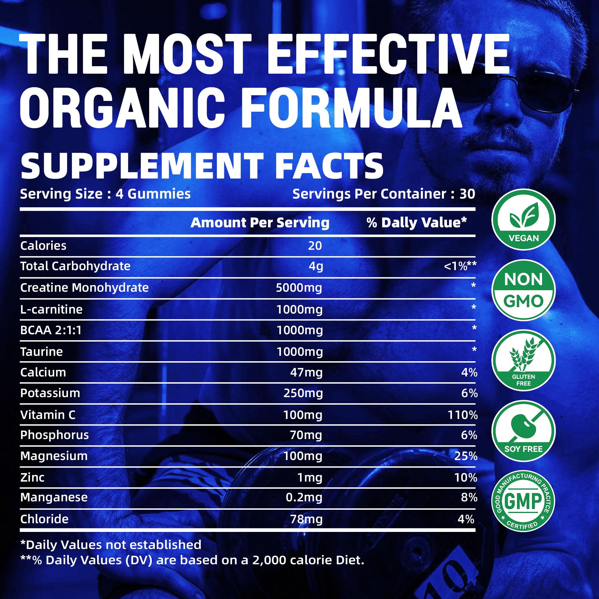Happyummmm creatine gummies vegan glutenfree badge highlights clean dietary options.