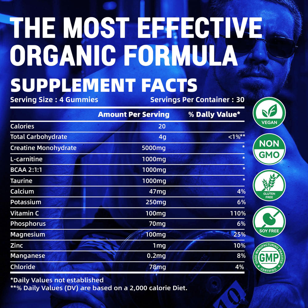 Happyummmm creatine gummies vegan glutenfree badge highlights clean dietary options.