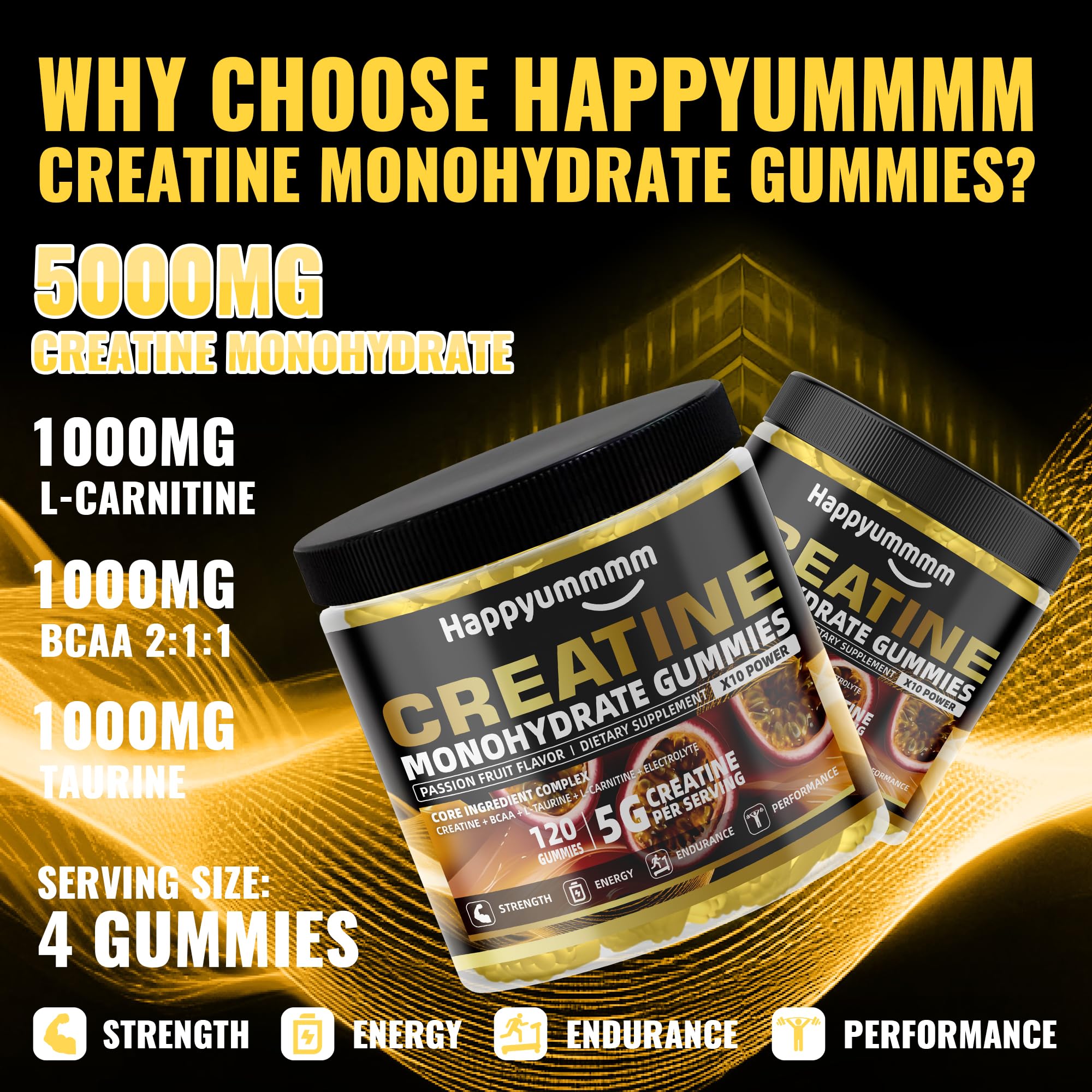 Close-up of Happyummmm gummies showing texture and passion fruit taste