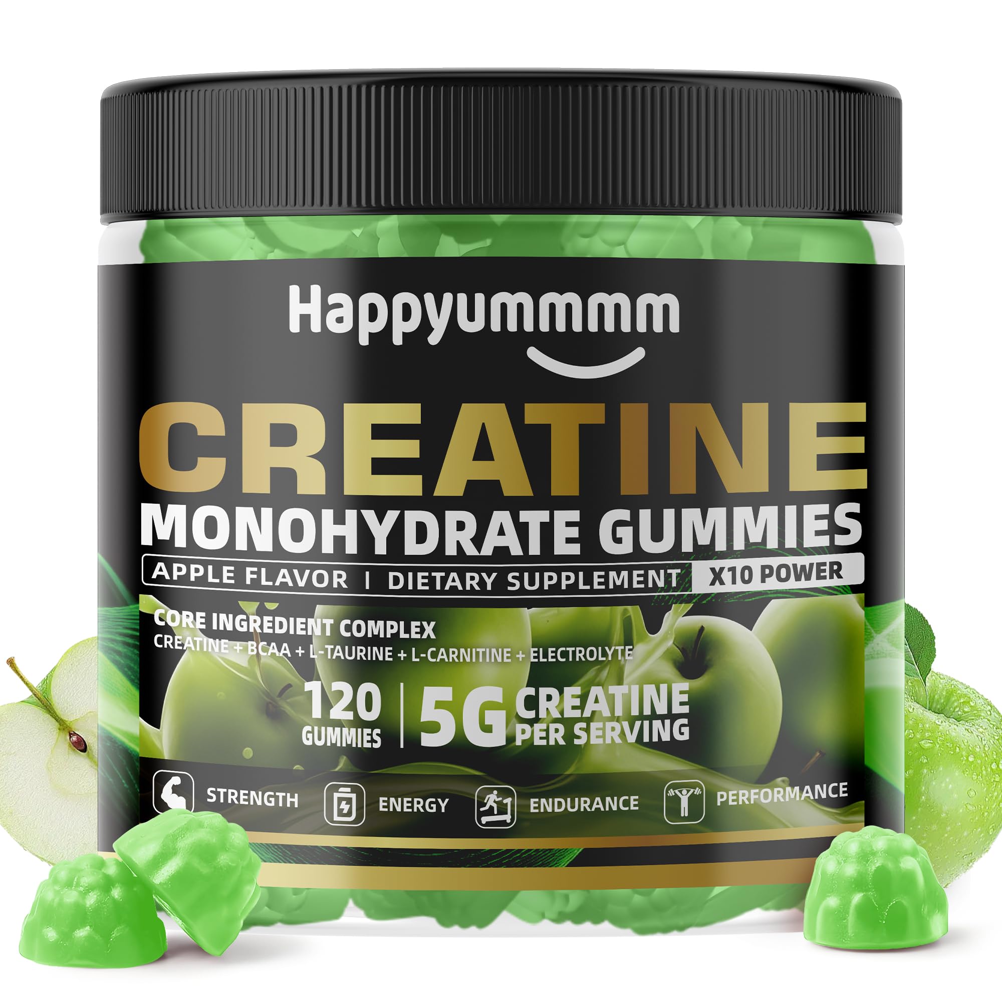 Happyummmm creatine gummy apple power-workout aid.
