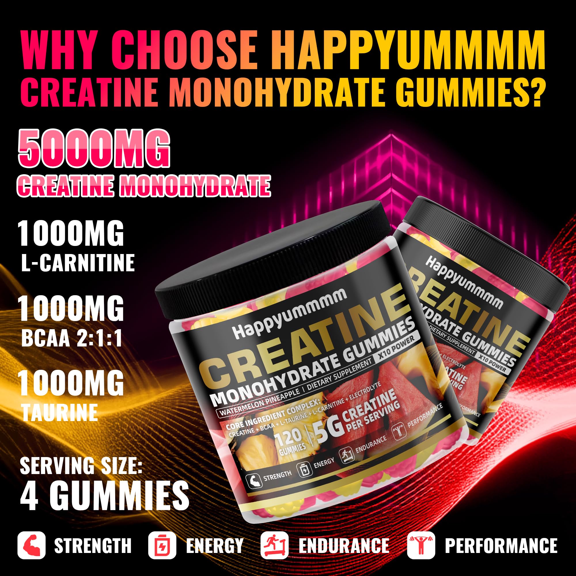 Close-up of Happyummmm Creatine Gummies showing bite-sized pieces