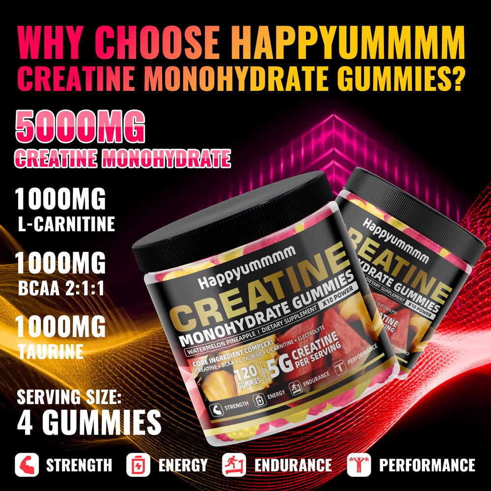 Close-up of Happyummmm Creatine Gummies showing bite-sized pieces