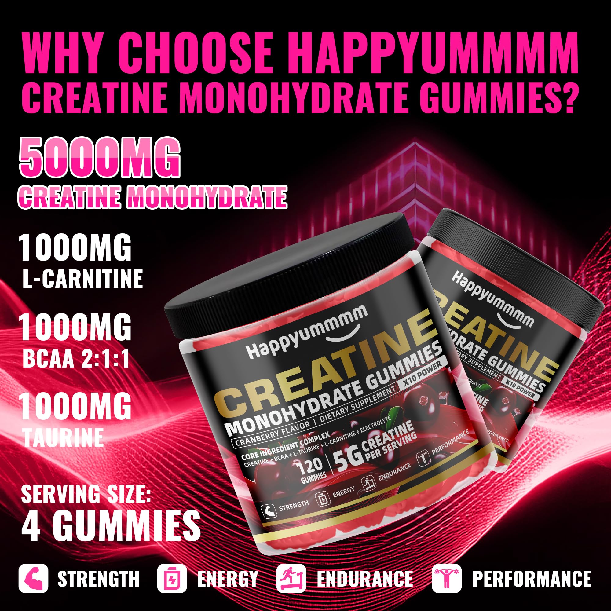 Close-up of Happyummmm label showing vegan, gluten-free formula