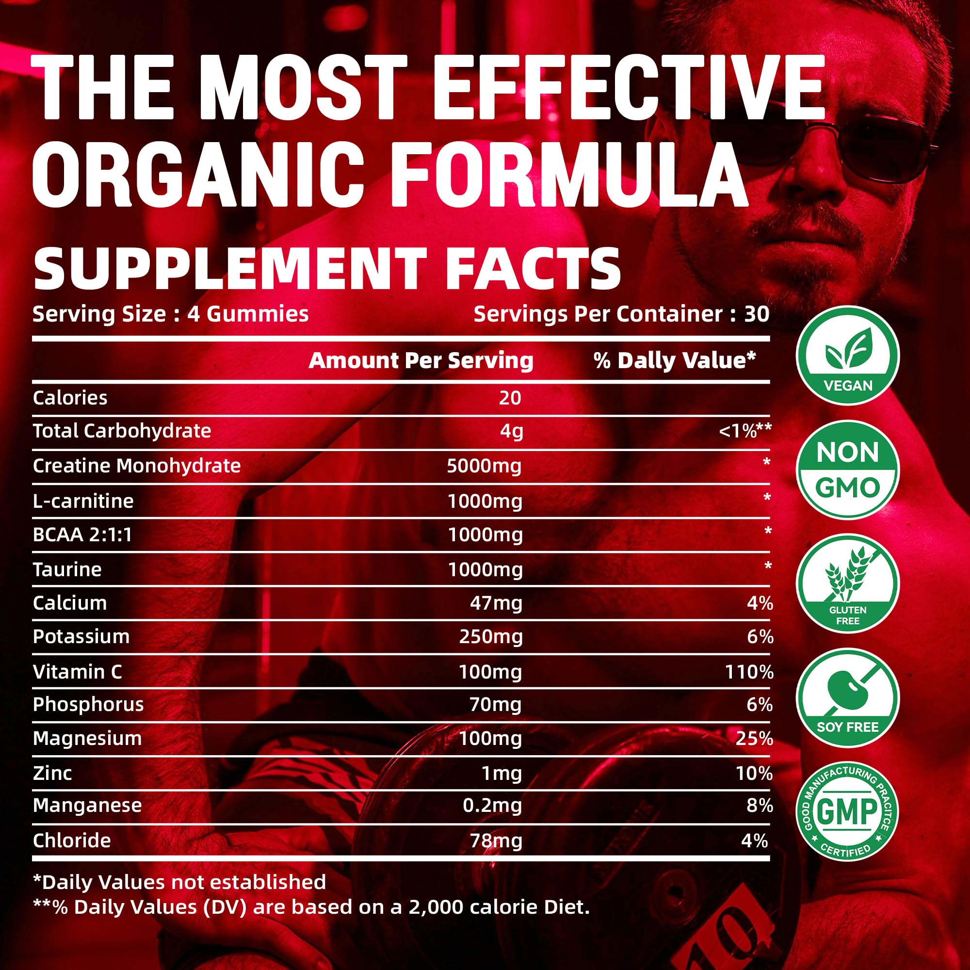 Happyummmm gummy front label with NSF, vegan, and gluten-free icons