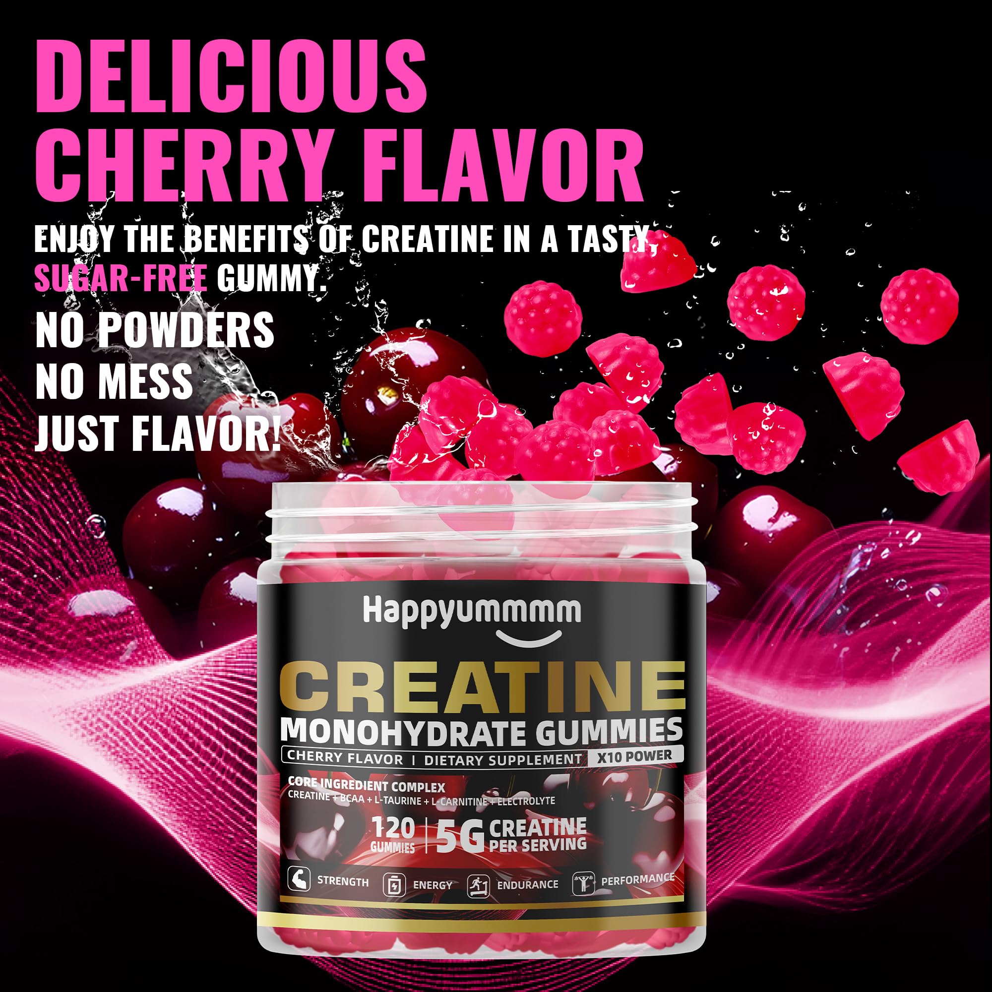 Happyummmm Creatine Gummy packaging interior view emphasizes anti-melt design.