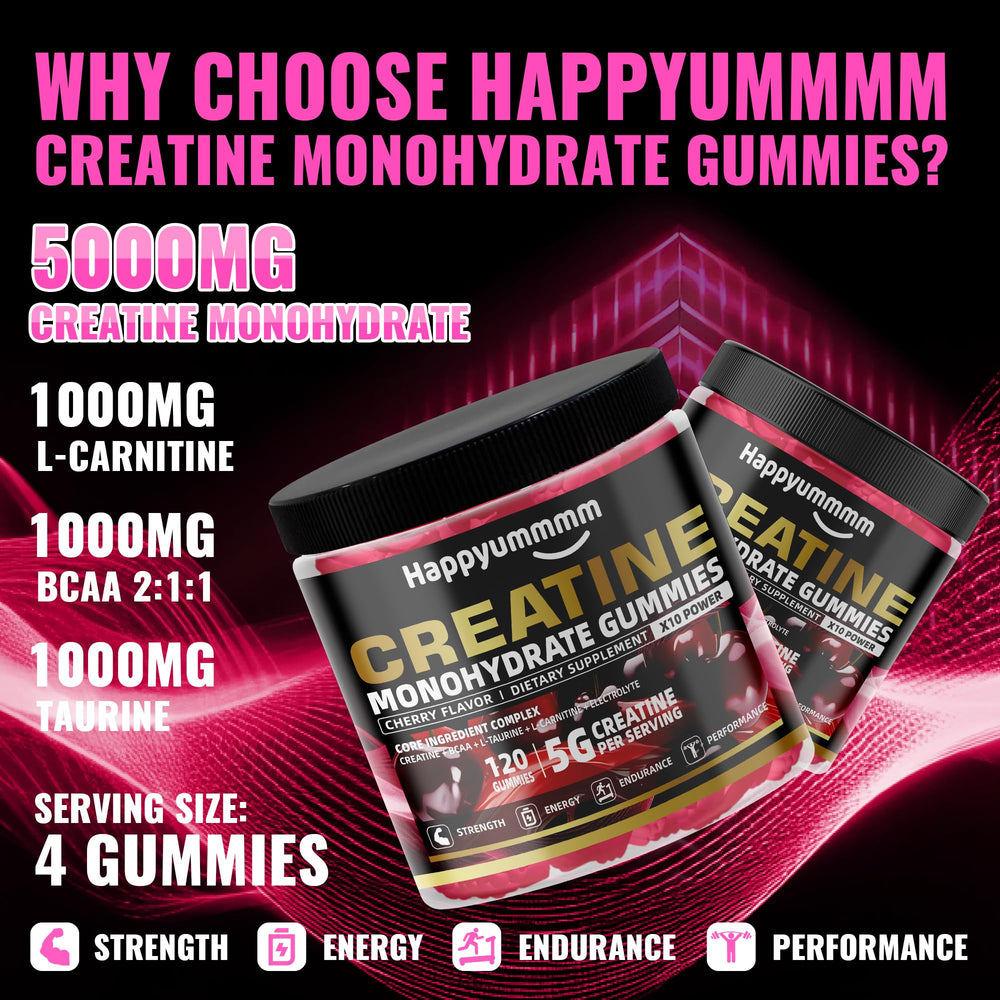 Happyummmm Creatine Gummy pour shot demonstrating convenient daily dosing.