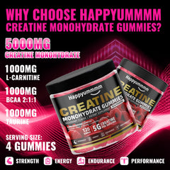 Happyummmm Creatine Gummy raspberry close-up highlighting flavor and versatility.