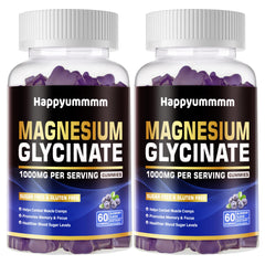 Happyummmm Magnesium Glycinate Gummies Blueberry bottle for daily support and convenient, sugar-free wellness.