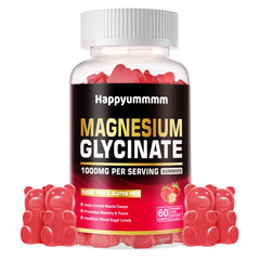 Happyummmm Magnesium Glycinate Gummies bottle for convenient daily calm and sleep support.