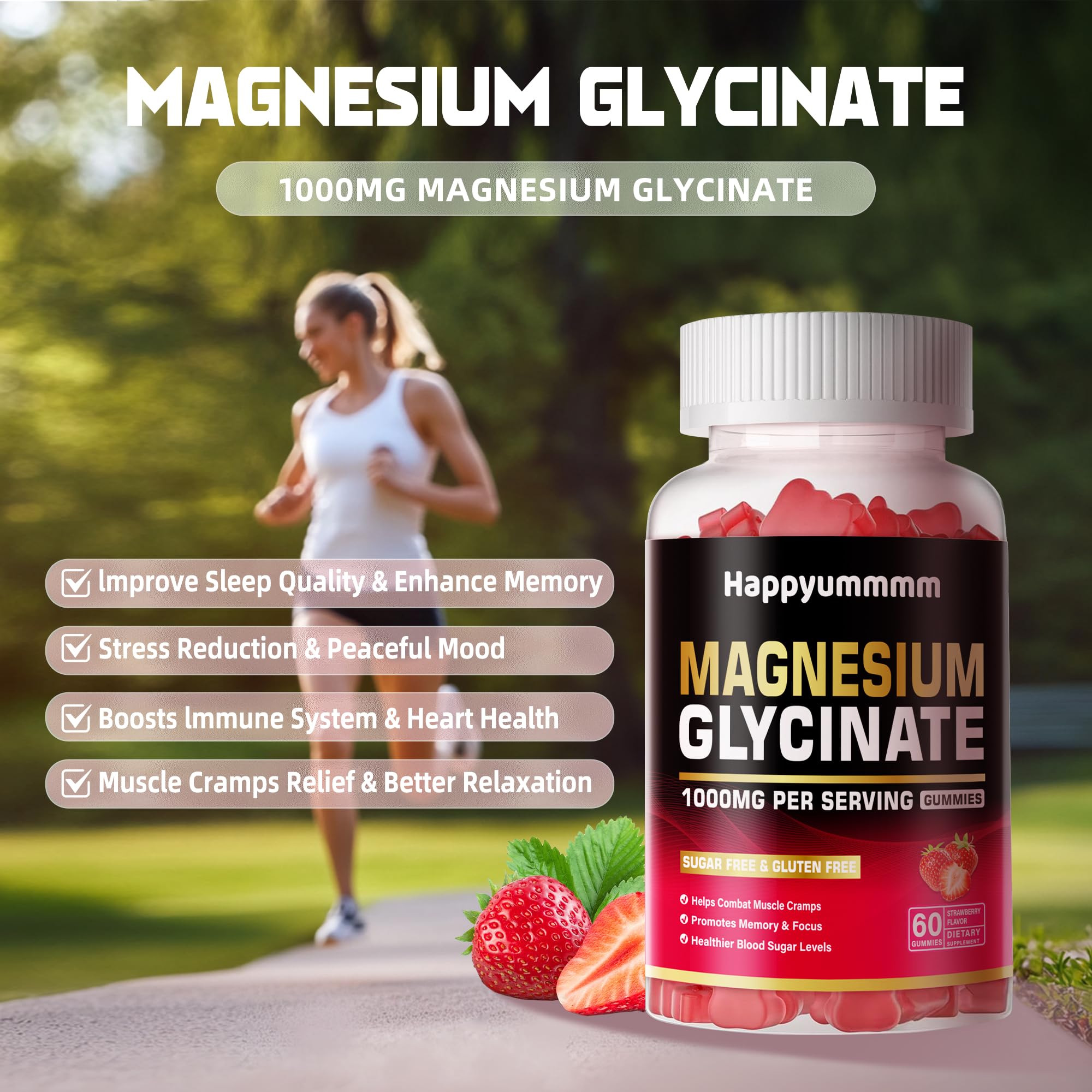Happyummmm Magnesium Glycinate Gummies quality-seal image conveys high-standard production and gluten-free formula.