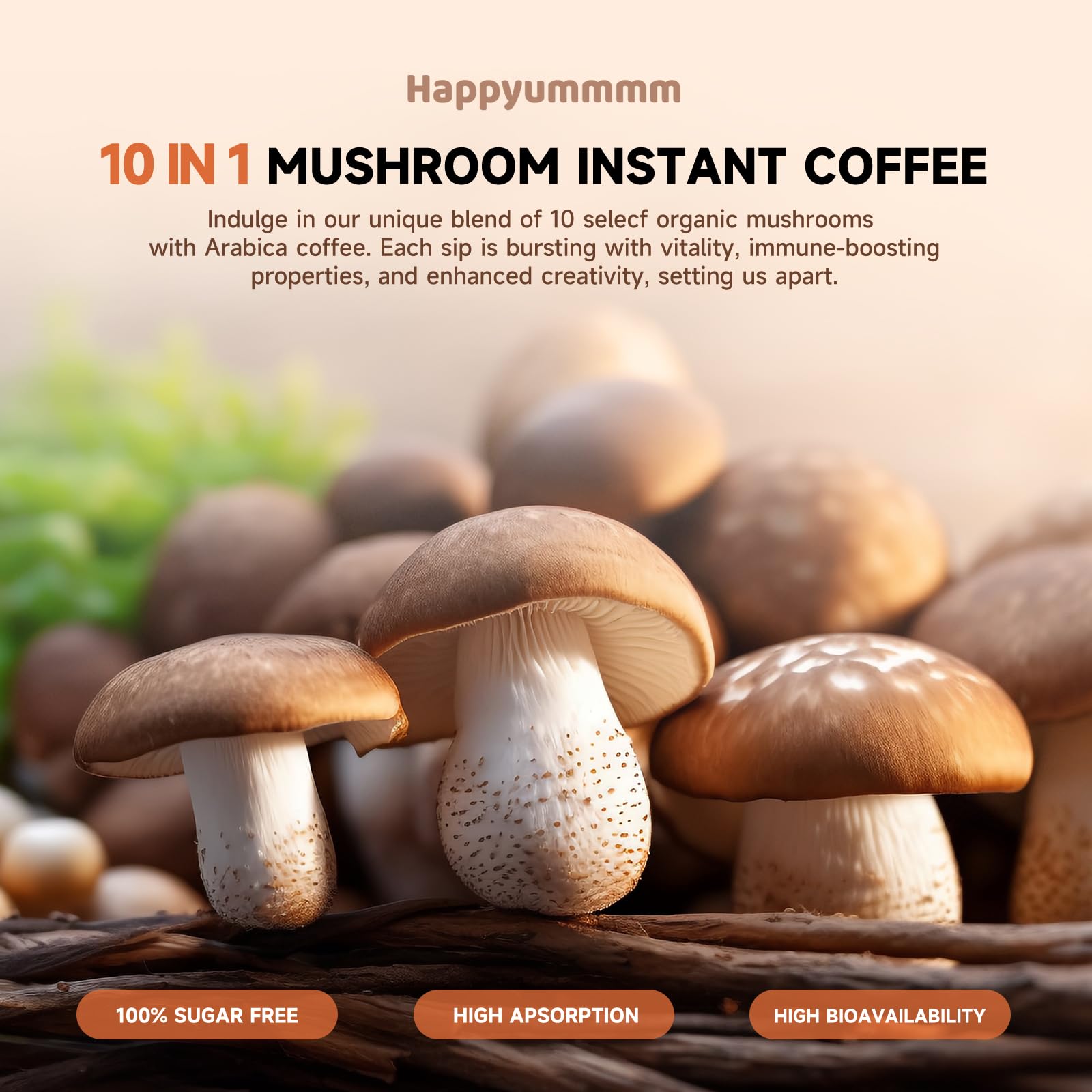 Happyummmm mushroom powder close-up with cocoa and coconut.