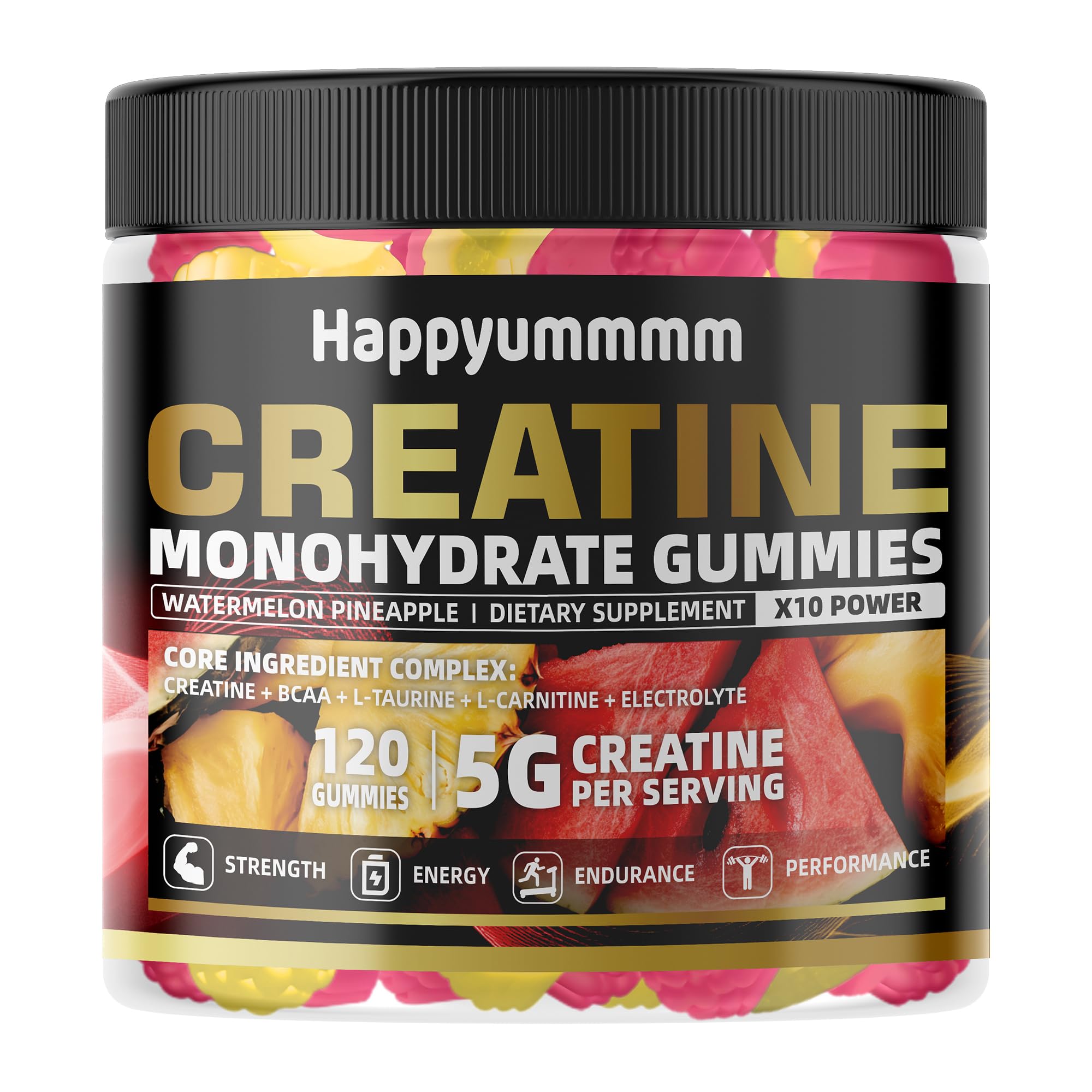 Nutrition panel back view on Happyummmm Creatine Gummy packaging