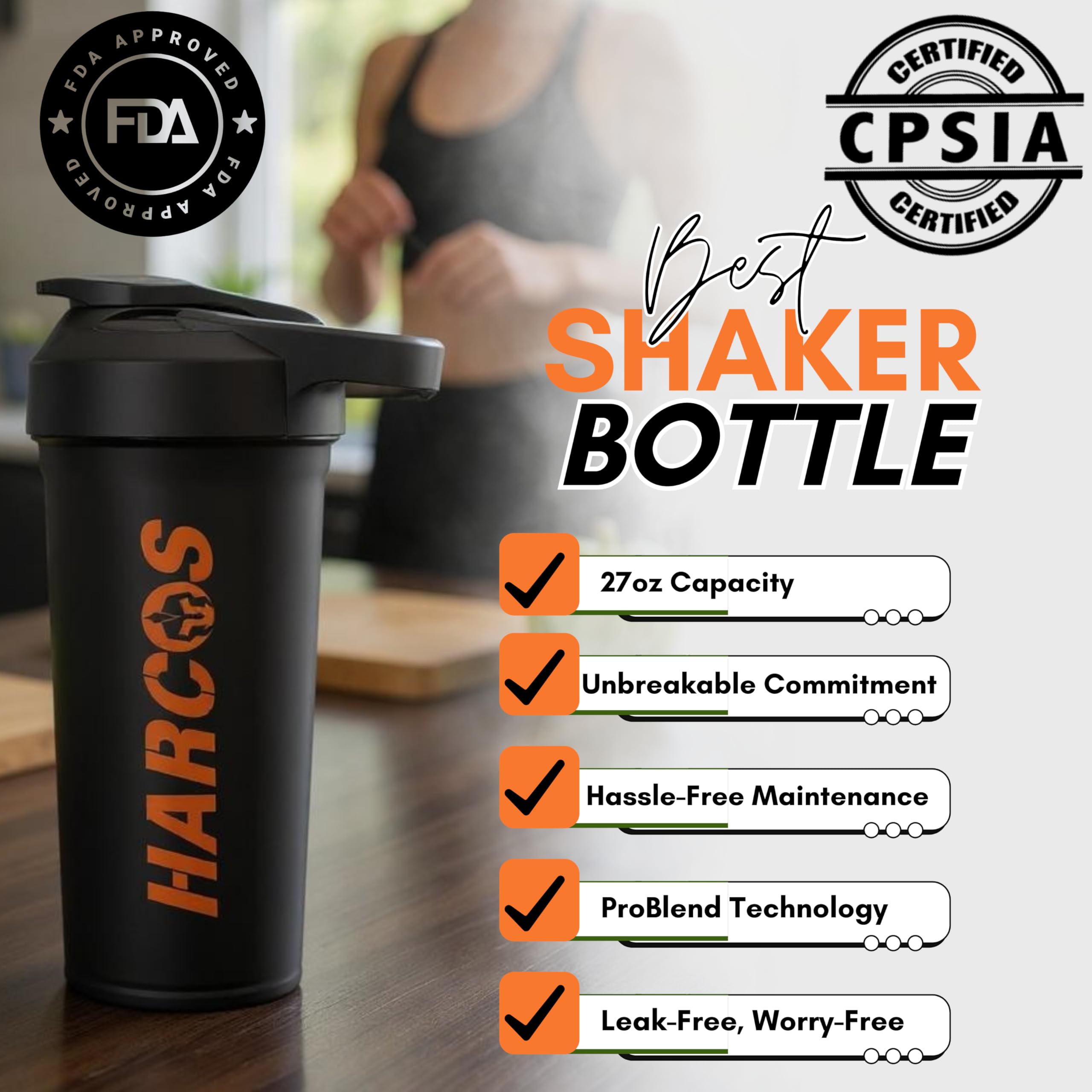 Harcos protein shaker leak-proof lid preventing spills during workouts