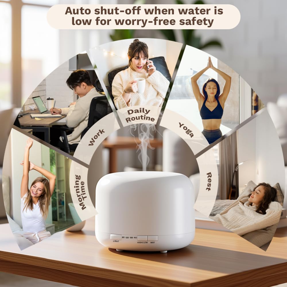 Harindiver essential oil diffuser, timer feature for scheduled aromatherapy.