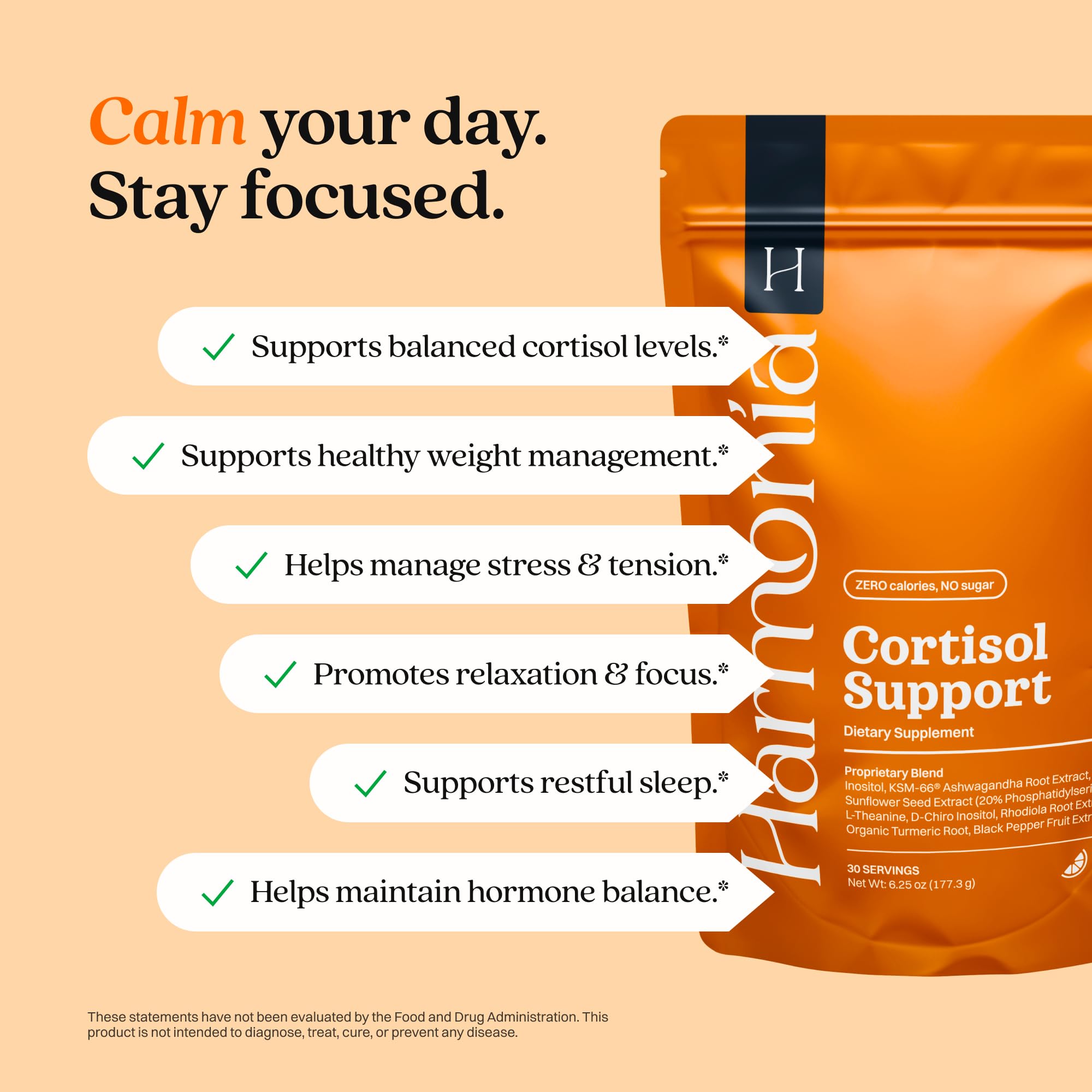 HARMONÍA Cortisol Cocktail highlights ashwagandha in a formulation for daily balance.