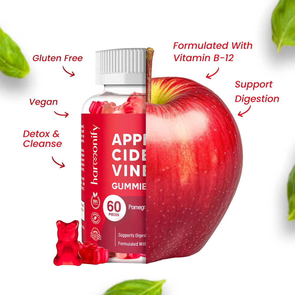 HARMONIFY gummies with pomegranate beet visual illustrating natural ingredients