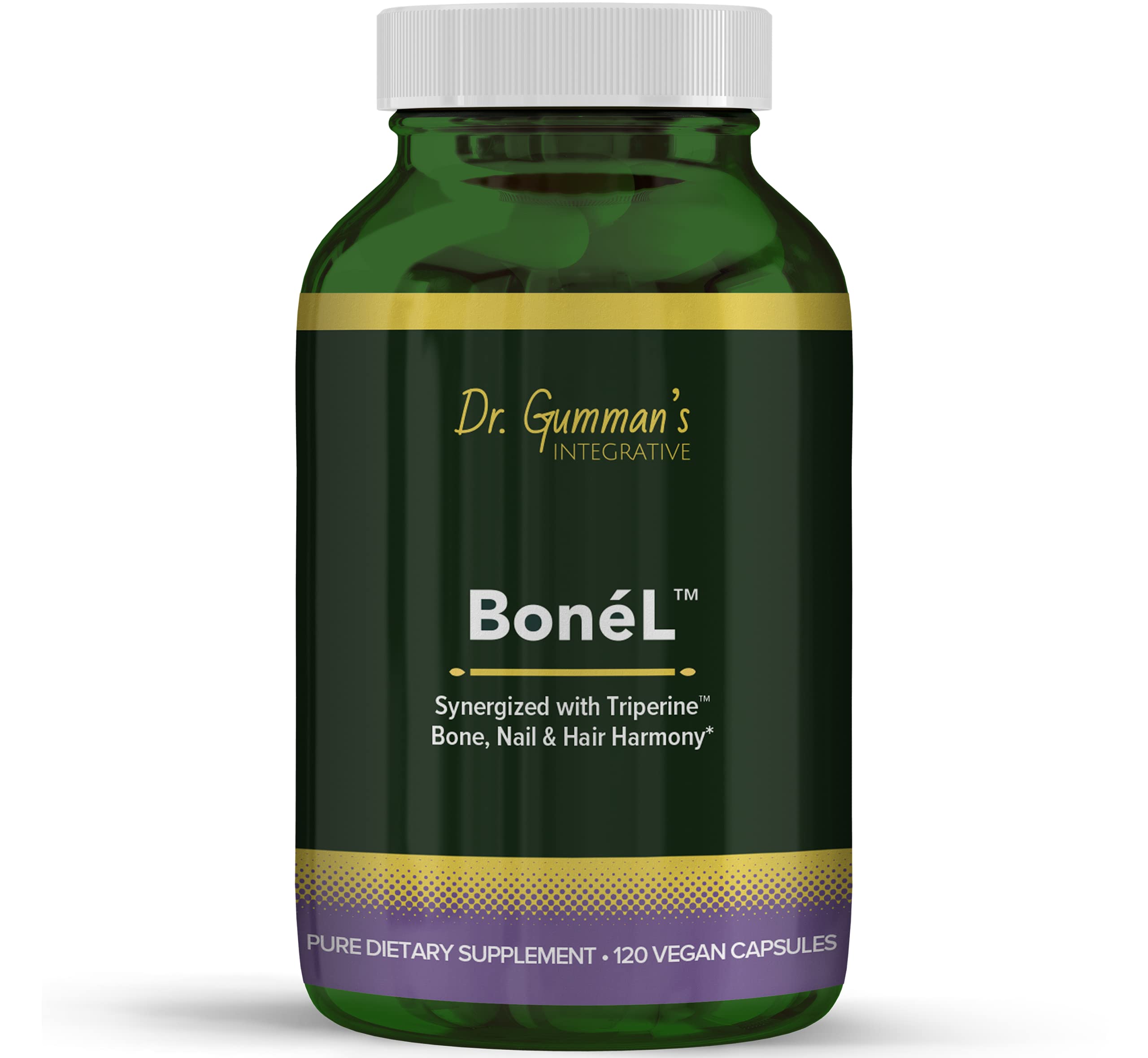 Harmony Bone’L bottle with 120 vegetarian capsules supports bone, nail, and hair health.
