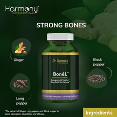 Harmony Bone’L capsules closeup highlights smooth vegetarian capsules for daily nourishment.
