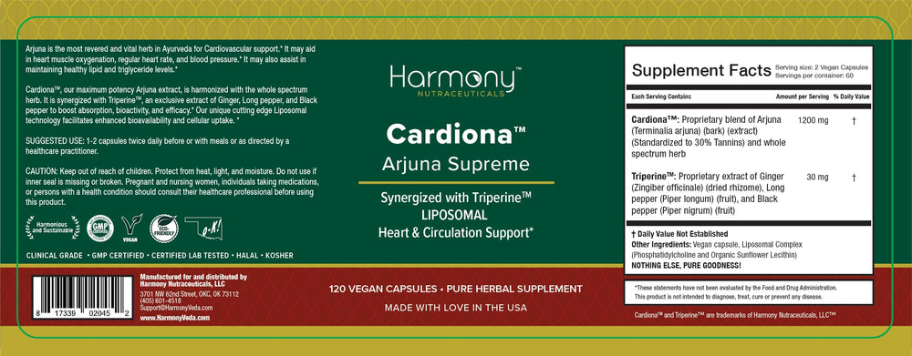 Harmony Nutraceuticals Arjuna Supreme third-party testing for purity and safety