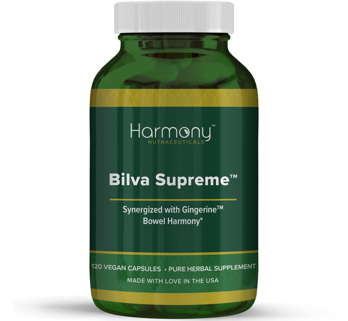 Harmony Nutraceuticals Bilva Supreme bottle front for digestive support.