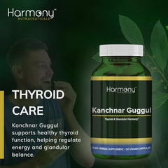 Harmony Nutraceuticals Kanchnar Guggul bottle back detailing dosage and supplement highlights