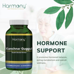 Harmony Nutraceuticals Kanchnar Guggul capsules closeup showing vegan formula and purity